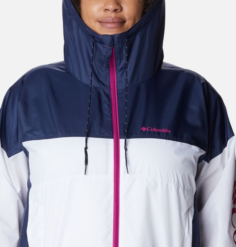 Women's Columbia Flash Challenger Novelty Windbreaker Jackets White / Navy | Plus Size CA-OL416